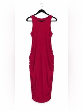 Sleeveless Ribbed Midi Dress in Fuchsia